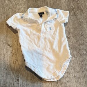 Janie and Jack White Polo Onesie with blue bunny